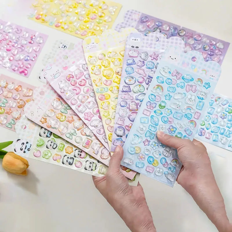 Self-Adhesive 3D Bubble Stickers for Bottles and Crafts - Cute Animals & Hearts