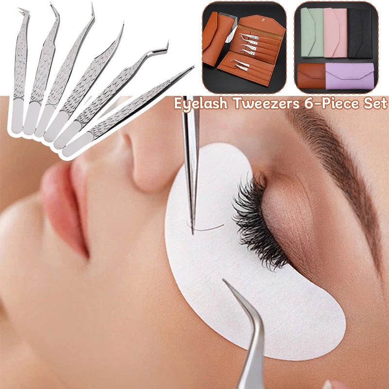 High-Precision False Eyelash Tweezers Set for Eyelash Extension & Nail Art - 6 Pcs
