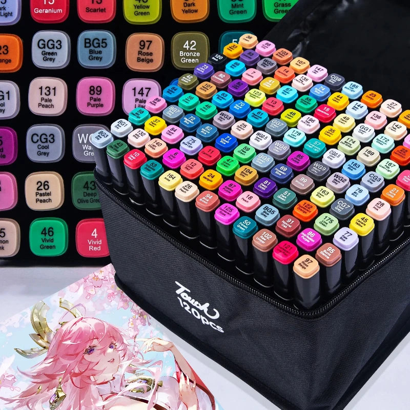 Double Headed Art Marker Pen Set - 24-80 Colors for Drawing Sketching Graffiti and Manga