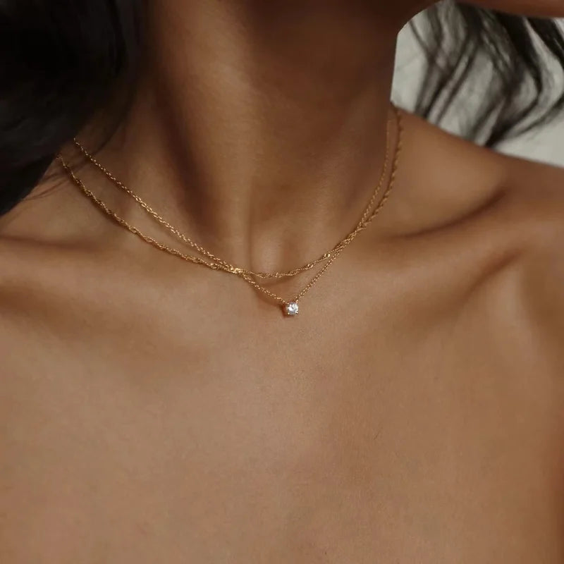 Gold Plated Stainless Steel Chain Necklace for Women Simple Clavicle Jewelry