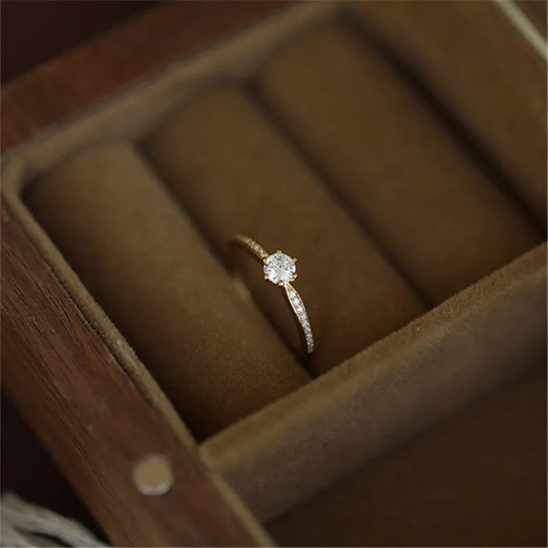 Sterling Silver 14K Gold Plated Zircon Ring for Women Wedding Jewelry