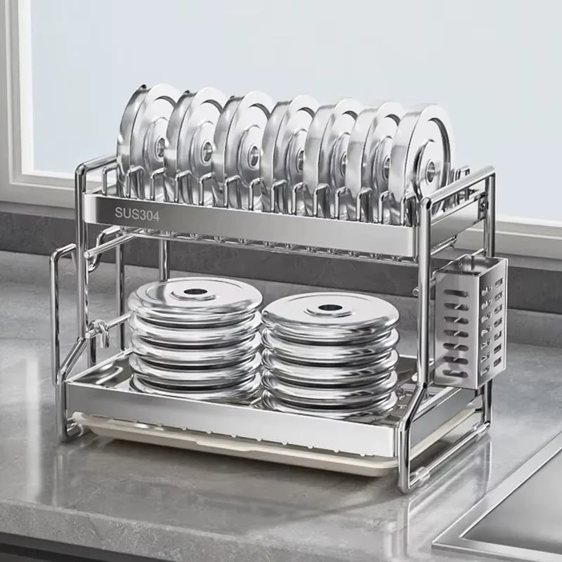 Stainless Steel Kitchen Storage Rack with Multiple Tiers for Plates Bowls Utensils
