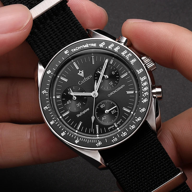 Men's Luxury Quartz Chronograph Watch with Sapphire Crystal and Canvas Strap