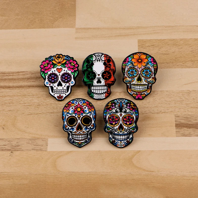 Halloween Mexican Skull Enamel Brooch Pins for Backpack & Clothing Accessories - Skeleton Potion Badge