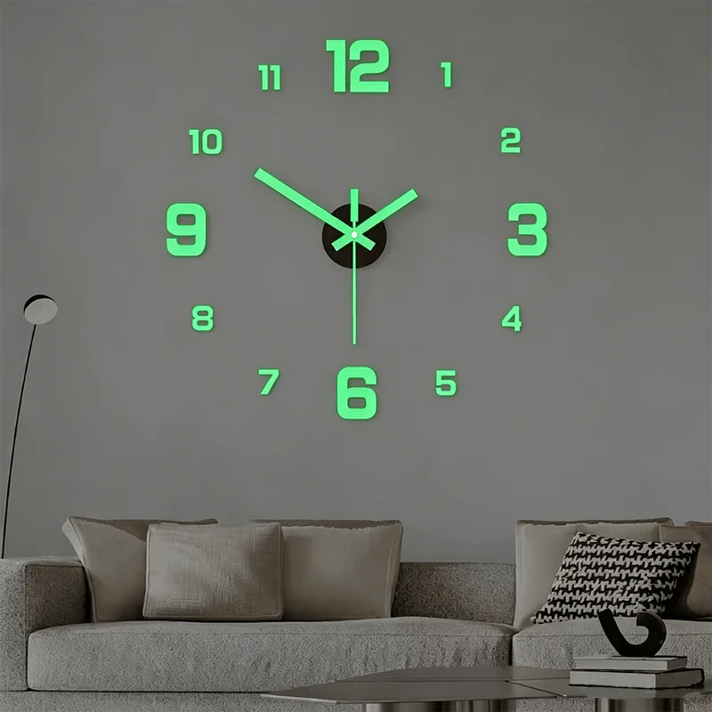 Glow-In-The-Dark DIY Wall Clock Mirror Surface Creative Wall Decor Silent Clock