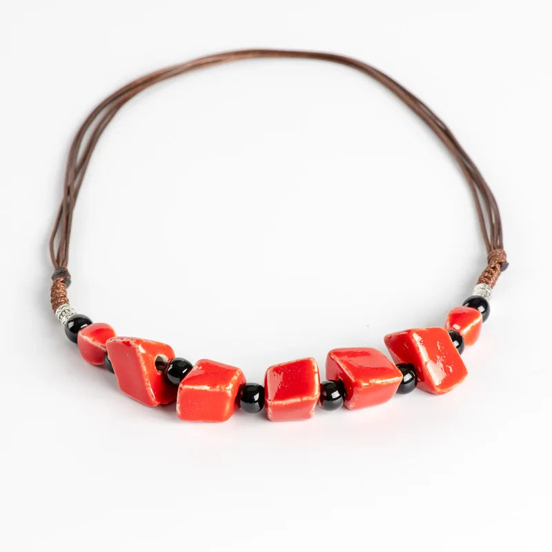 Colorful Irregular Shape Ceramic Beads Necklace Artware Antique Style for Women