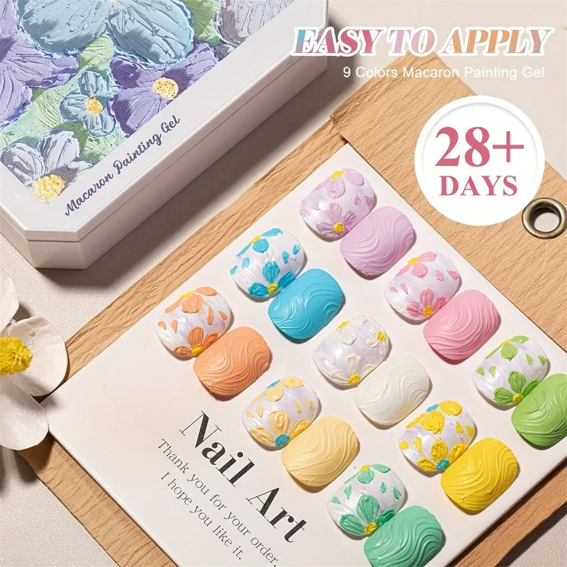 9-Color Solid Nail Gel Kit for UV & LED Nail Art - Long-Lasting, Easy Application
