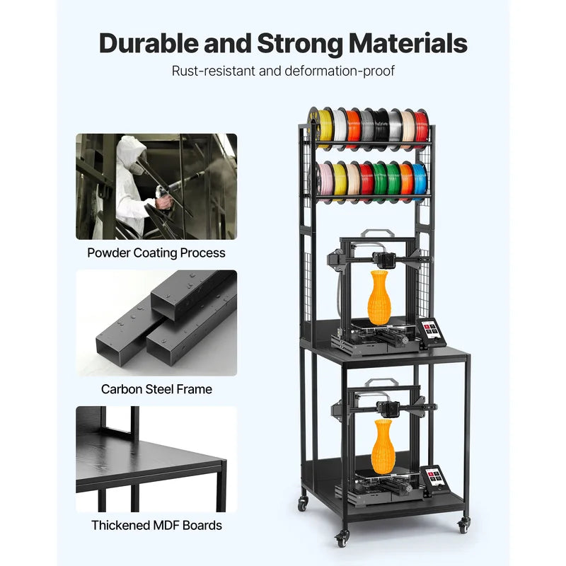 3D Printer Filament Storage Rack with Wheels - Multi-Tier Organizer for Office & Workshop