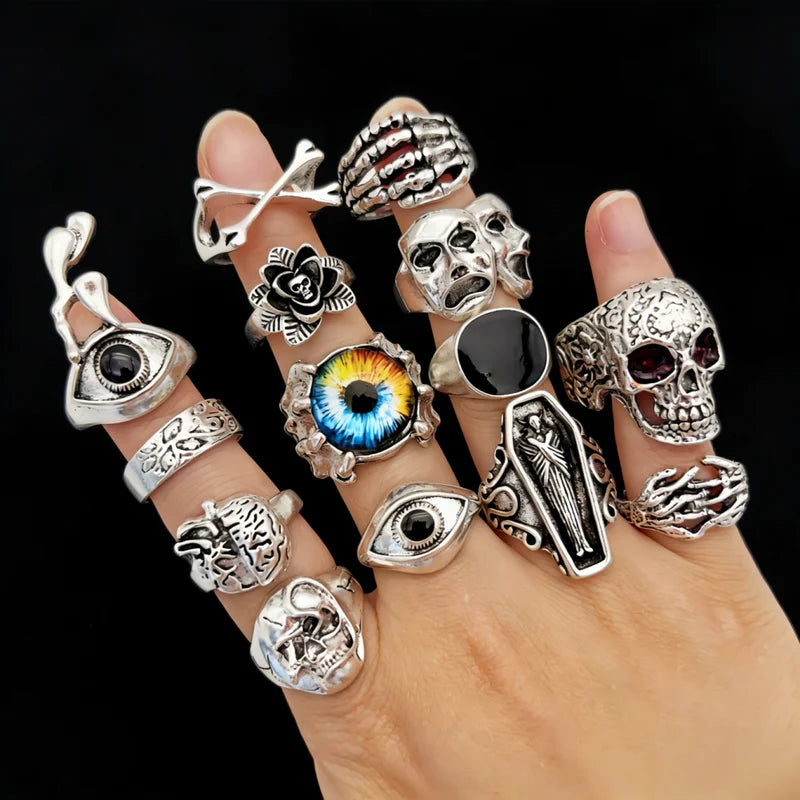 Vintage Punk Skull Eye Ring Set for Women Men - Mixed Style Jewelry Party Gift