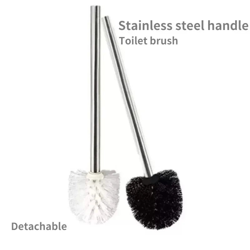 Stainless Steel Handle Toilet Brush Set with Wall-Mounted Storage Rack - Dead Corner Bathroom Cleaner