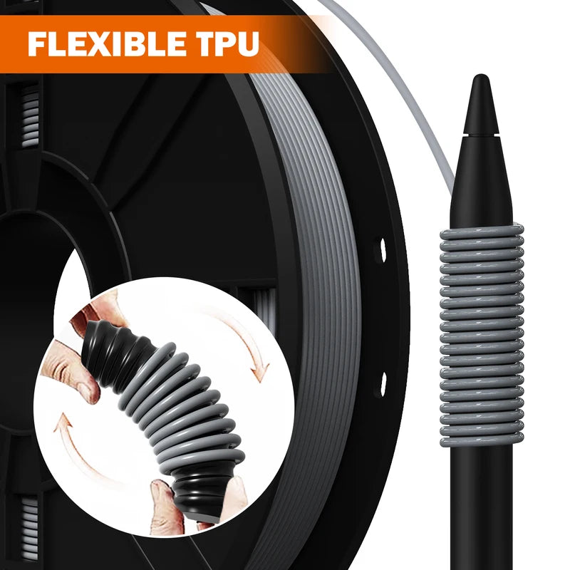 Flexible TPU Filament 1.75mm for 3D Printing - 0.5kg Spool, Multiple Colors