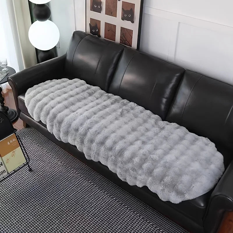 Oval Plush Rabbit Fur Rug - Soft Winter Carpet for Living Room & Bedroom
