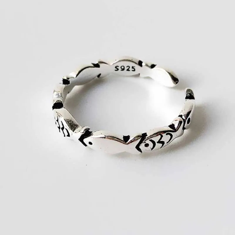 925 Sterling Silver Fish Adjustable Ring for Women Wedding Jewelry