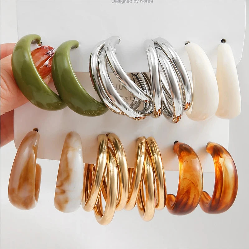 Colorful Acrylic Drop Earrings Set for Women Bohemian Geometric Jewelry 2023 Trend
