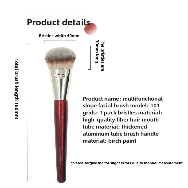 Contoured Makeup Brush Set - Angled Foundation and Concealer Tools with Red Wood Handles