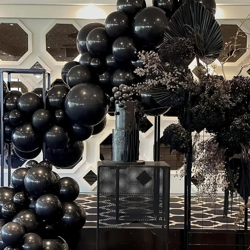 Matte Black Latex Balloons - Helium-Inflatable Party Decor for Celebrations
