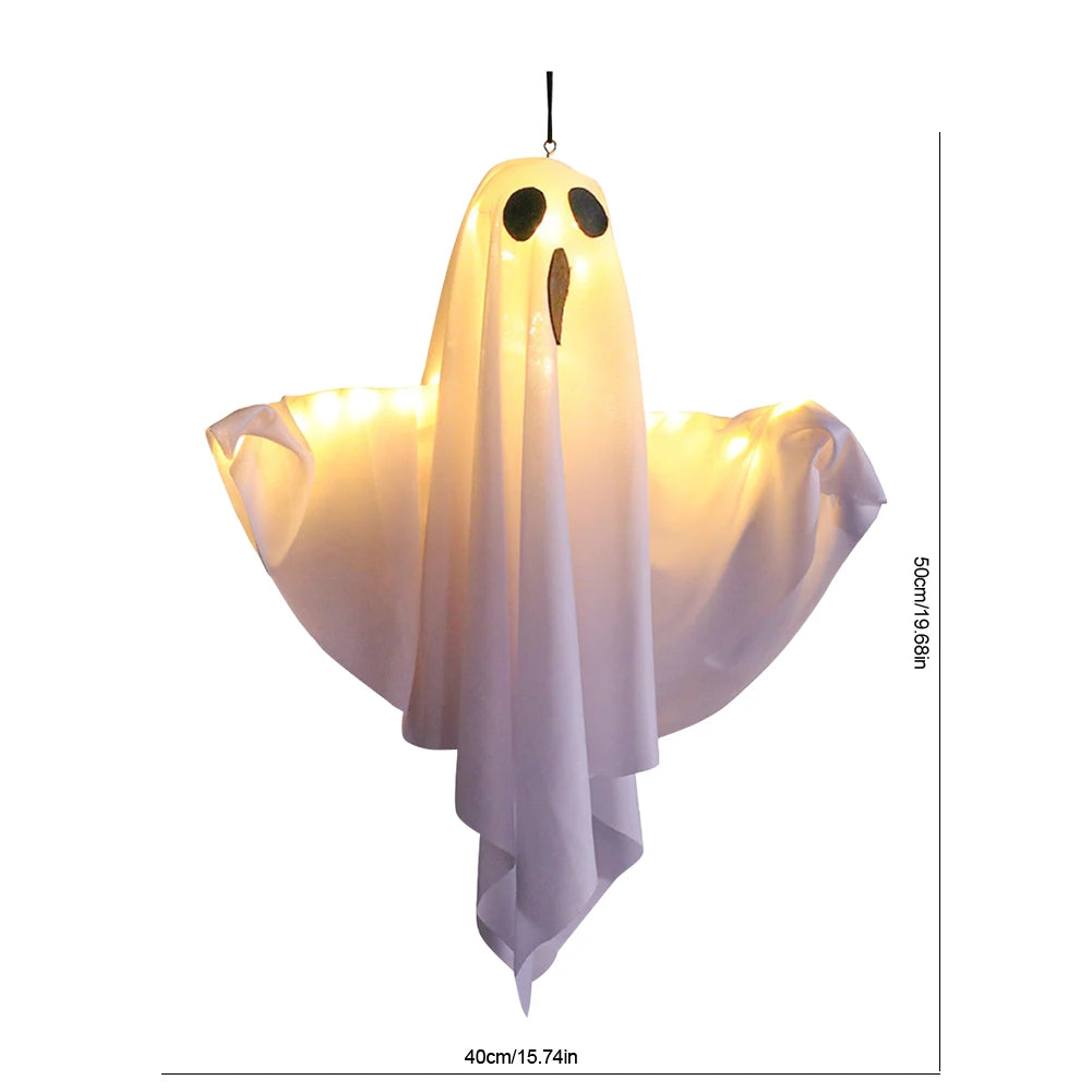 Halloween Glowing White Ghost LED Hanging Decor Waterproof Indoor Outdoor Spooky Prop