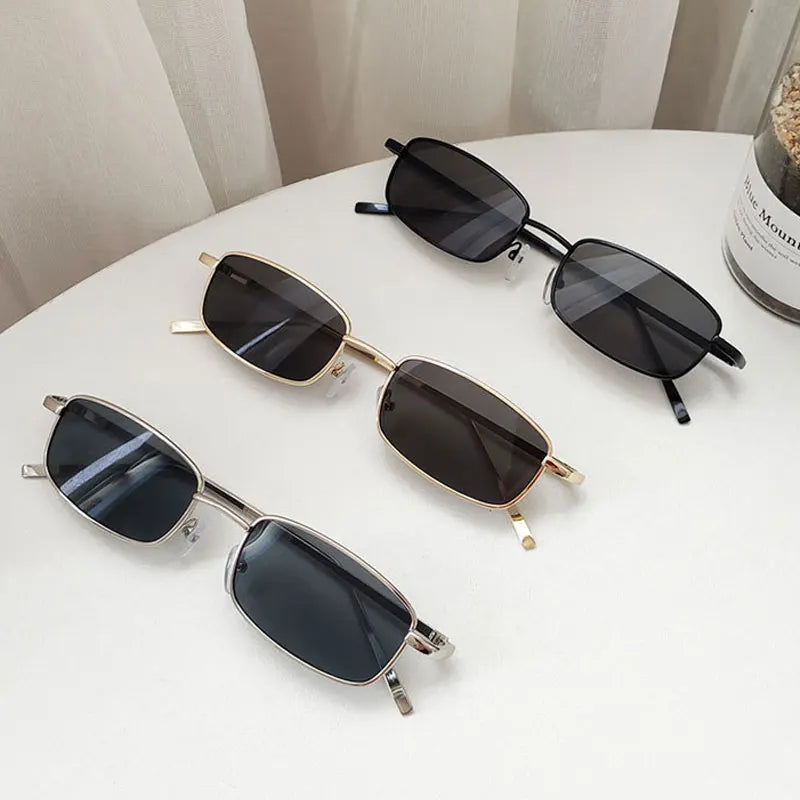 Unisex Rectangle Vintage Sunglasses - Square Metal Frame UV Protection