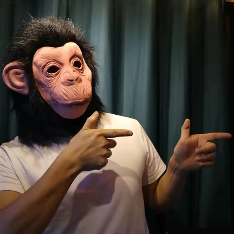 Latex Monkey Mask with Wig Funny Full Face Animal Costume Accessory for Halloween & Party