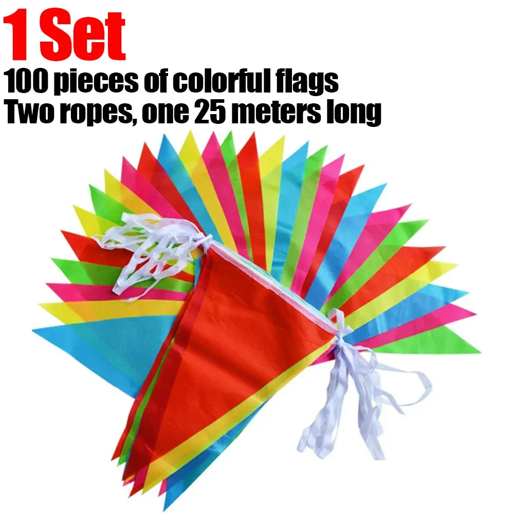 Multi-Color Garden Flag Banners 50m Outdoor Triangle Flags for Festivals & Parties
