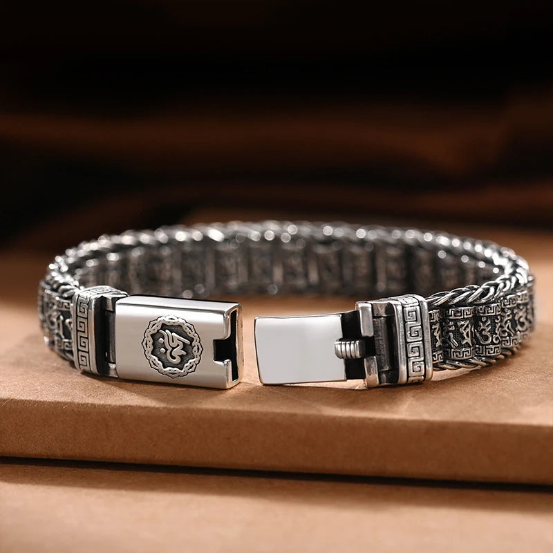 Handmade Lucky Buddhist Scripture Bead Bracelets for Men Customizable Length Jewelry