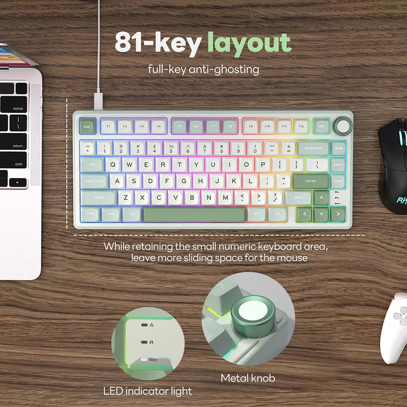 Mechanical Gaming Keyboard 80 Keys RGB Backlit Hot-Swappable PBT Keycaps