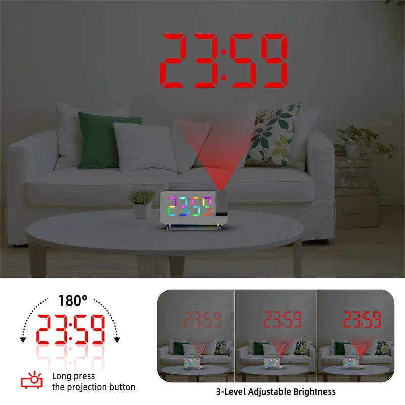 Digital Projection Alarm Clock with RGB Night Light & FM Radio
