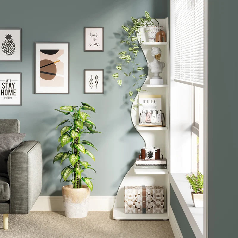 Modern 5-Tier Corner Wall Shelf - Space-Saving Bookcase & Plant Stand