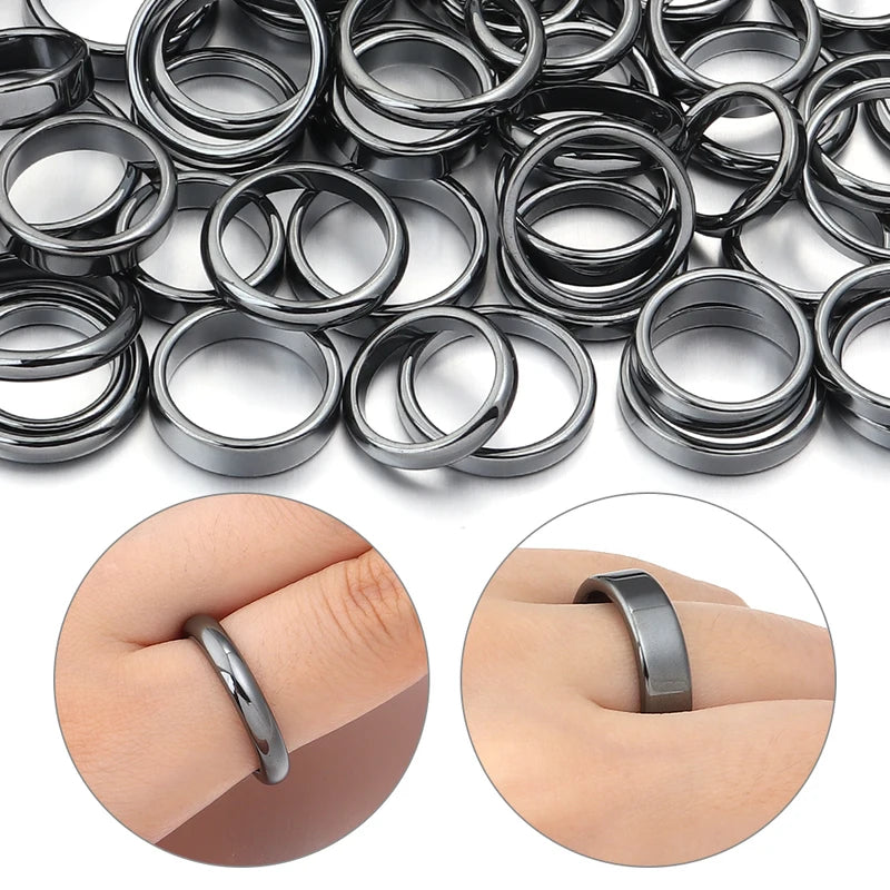 Natural Hematite Stone Ring Set for Women & Men - 16-21mm Flat Round Jewelry Gift