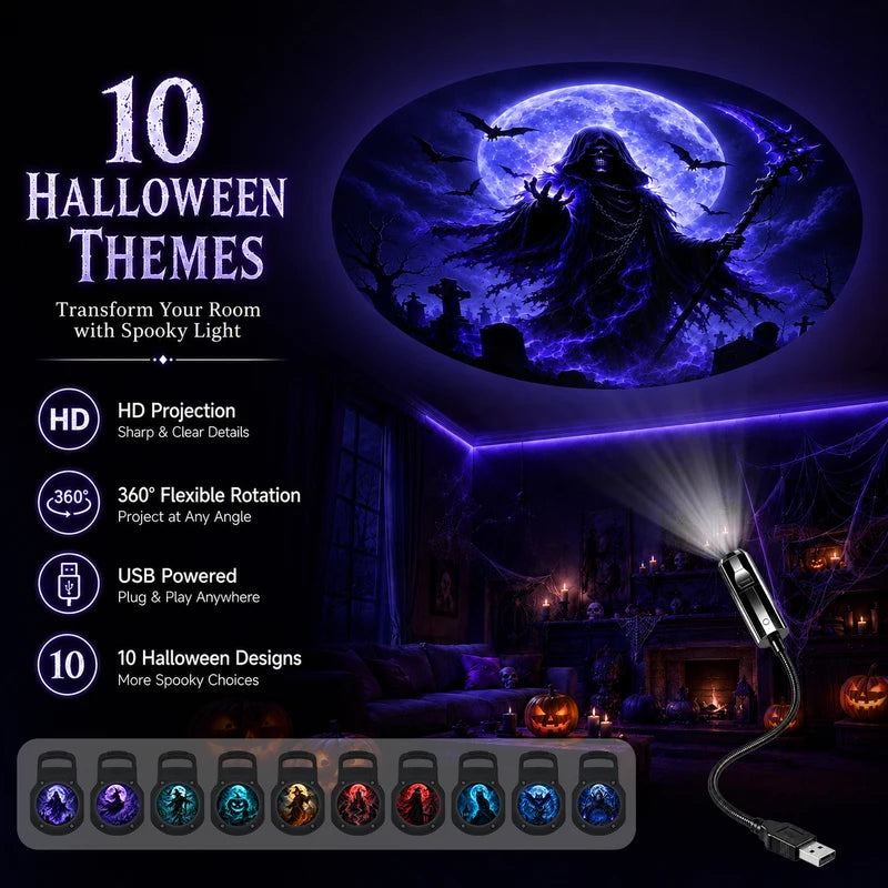 Halloween Projection Light with 10 Patterns - Bedroom Ceiling Night & Wall Decor
