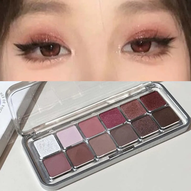 12-Color Eyeshadow Palette with Matte & Shimmer Shades for Daily Makeup