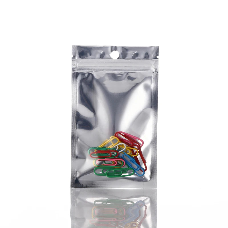 100pcs Transparent Ziplock Bags with Metallised One-Side for Packaging & Storage
