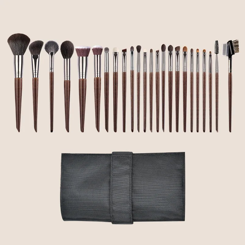 Professional Goat Hair Makeup Brush Set - Natural Wooden Handles for Face Eye Lip Contouring - Multiple Colors