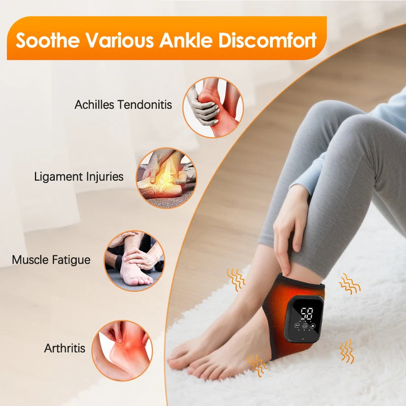 Electric Heating Ankle Wrap with Vibration Massage - Cordless Foot Support for Pain Relief