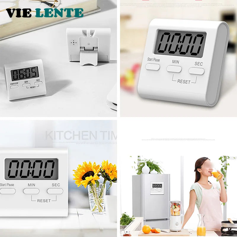 Digital Kitchen Timer LCD Countdown Timer Magnetic Stand White