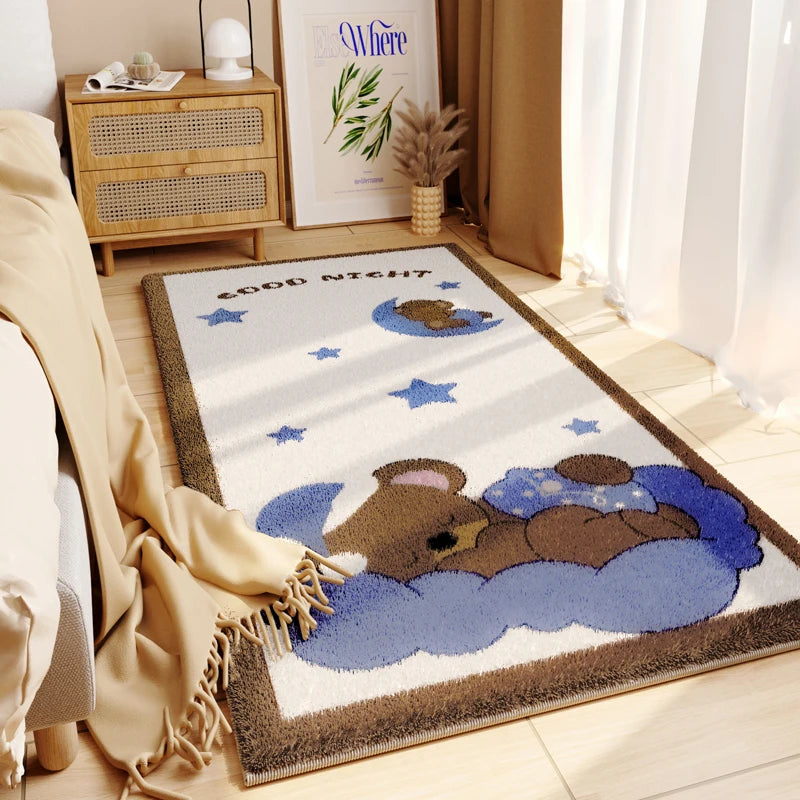 Cute Flower Plush Carpet Non-Slip Floor Mat for Living Room Bedroom Kids Room