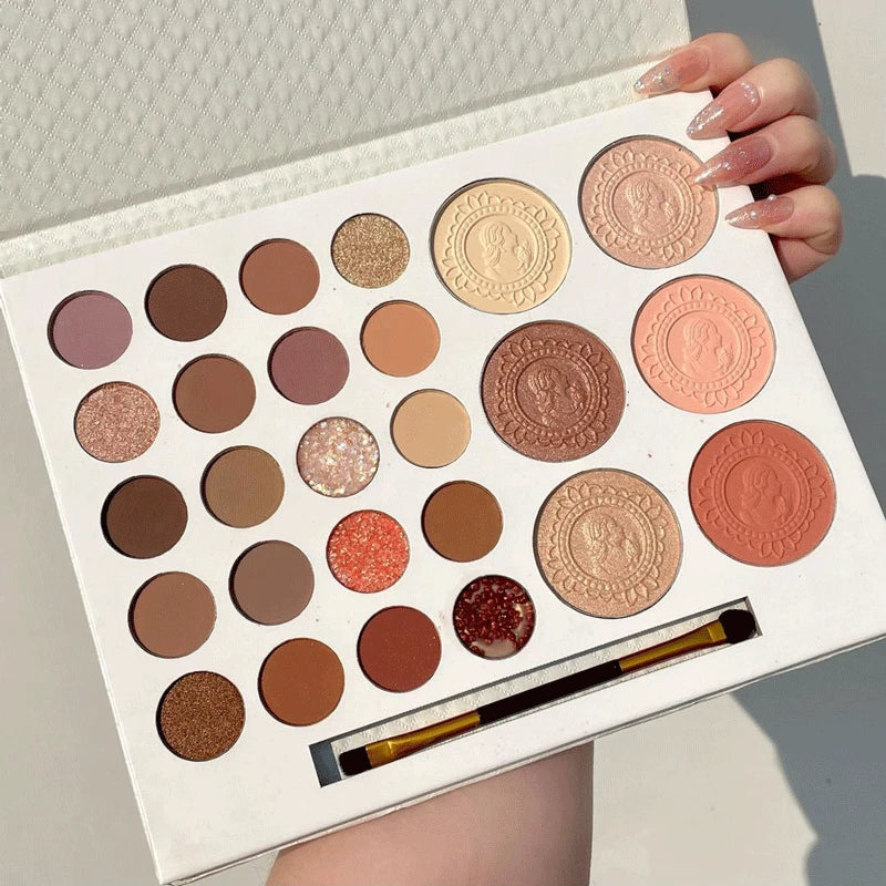26-Color Eyeshadow Palette with Highlighters & Blush - Long Lasting Matte Makeup Kit