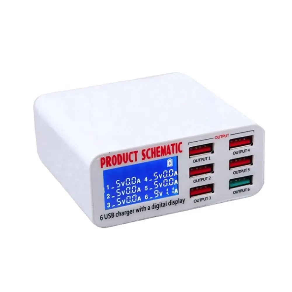 6-Port USB Fast Charger with LCD Display - Smart Phone & Tablet Desktop Power Adapter