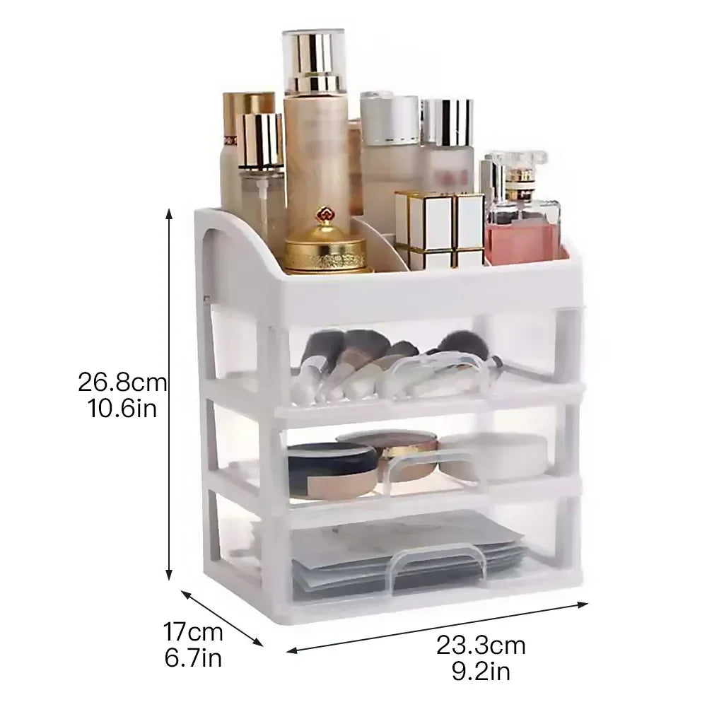 Makeup Organizer Box with Drawers - Transparent Plastic Cosmetic Storage