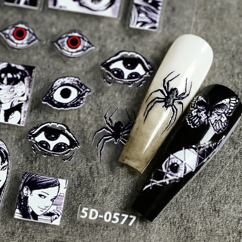 Halloween Girl Nail Stickers - 5D Embossed Anime Horror Nail Decals
