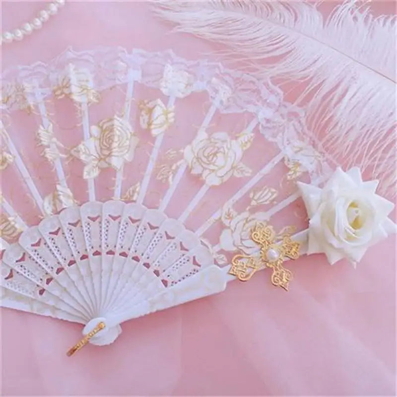 Vintage Gothic Lace Hand Fan for Weddings & Parties - Victorian Style Black Red Pink