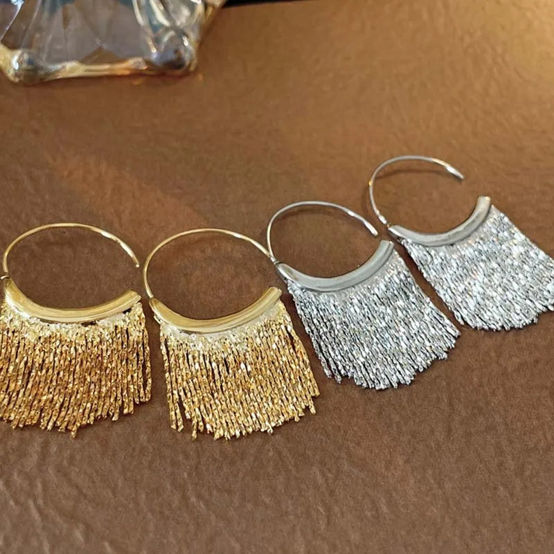Metal Snake Bone Tassel Earrings for Women Geometric Party Jewelry - Gold Silver