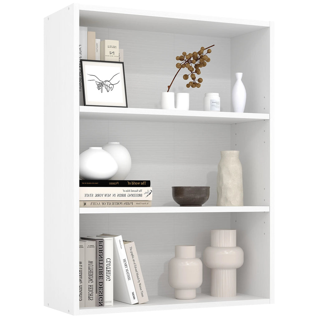 3-4 Tier Wooden Floor Shelf Bookcase Tall Standing Open Storage for Living Room and Home Office