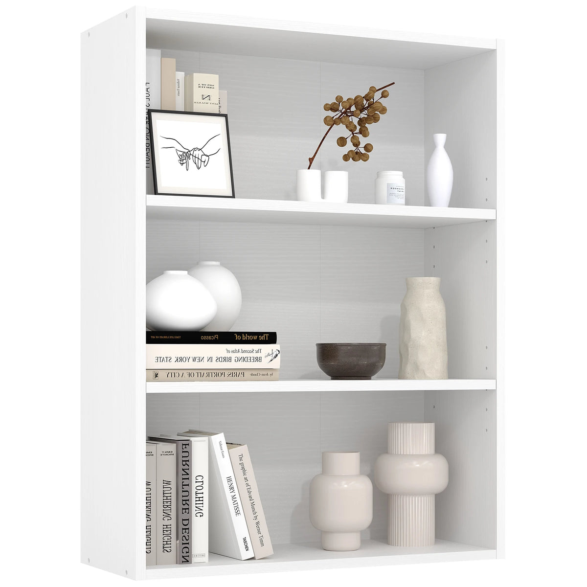 3-4 Tier Wooden Floor Shelf Bookcase Tall Standing Open Storage for Living Room and Home Office