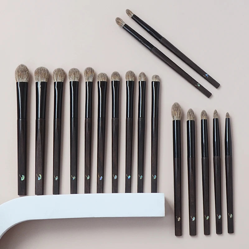 Makeup Brush Set - Eye Shadow Blending & Highlighter Brushes, Soft Goat & Squirrel Hair, Wooden Handle