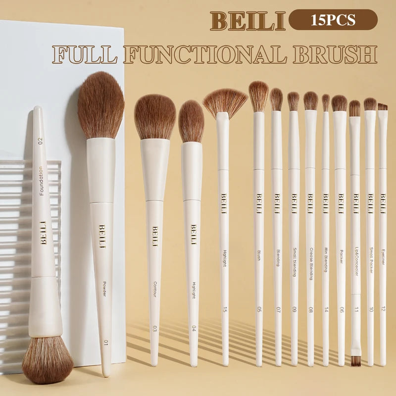 15-Piece Synthetic Makeup Brush Set with Storage Bag - Foundation Eyeshadow Blush