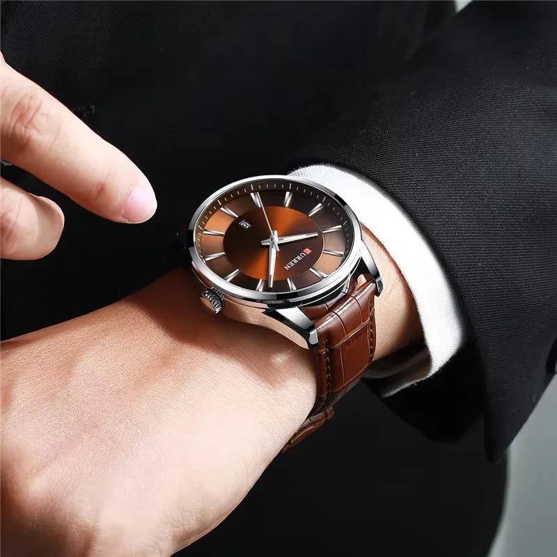 Men's Minimalist Water-Resistant Quartz Watch with Leather Strap - Business Style