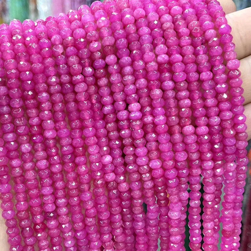 Natural Stone Faceted Beads for Jewelry Making - Aquamarine Tourmaline Amazonite Chalcedony Rondelle Spacer Beads 3x4mm