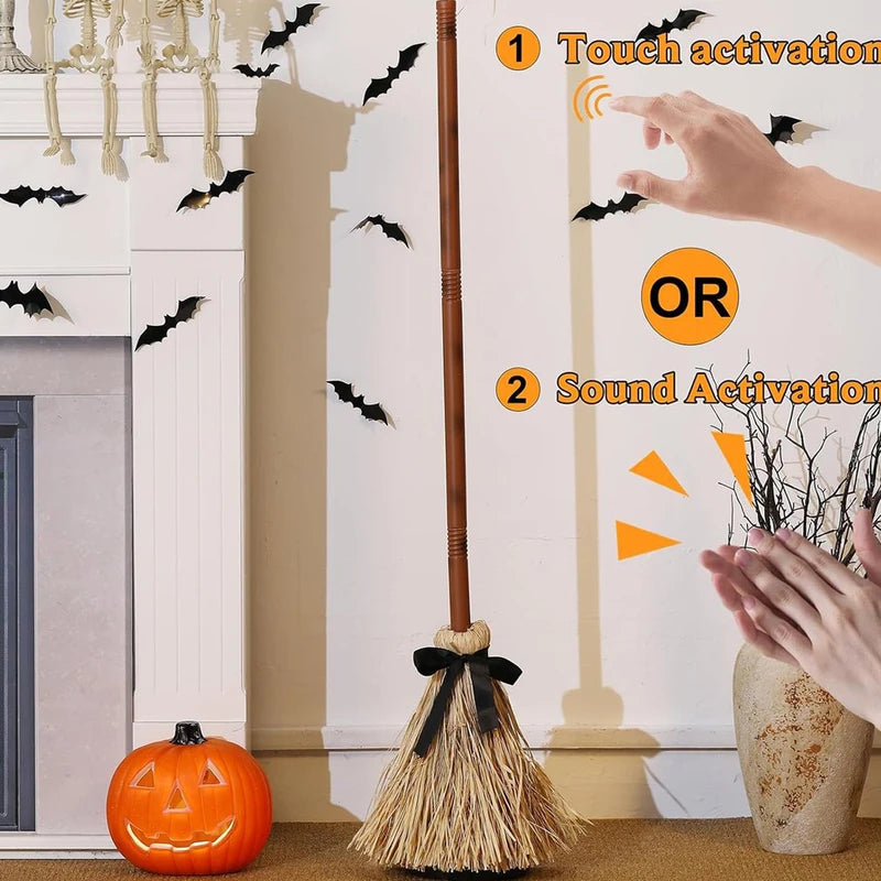 Haunted Floating Witch's Broomstick Halloween Party Prop with Eerie Laugh