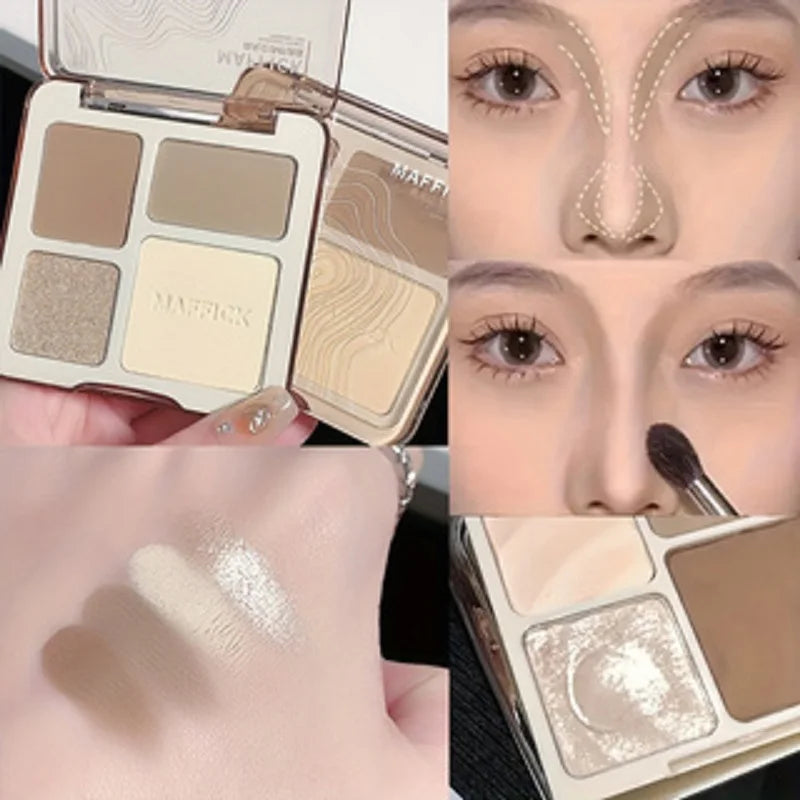 Multifunctional Face Powder Palette with Matte Bronzer, Highlighter & Blush for Contouring and Makeup - All Colors